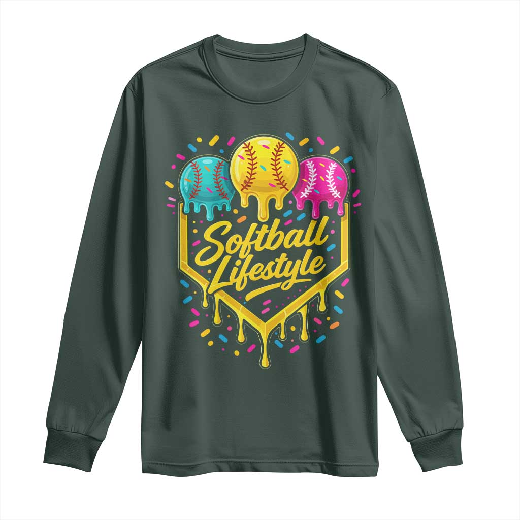 Softball Drip Long Sleeve Shirt Ice Cream Sprinkles Softball Life Style TS10 Dark Forest Green Print Your Wear