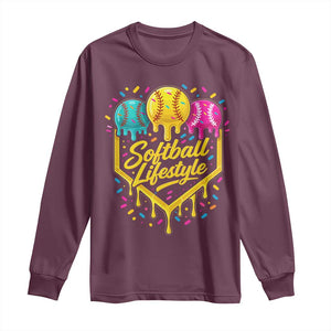 Softball Drip Long Sleeve Shirt Ice Cream Sprinkles Softball Life Style TS10 Maroon Print Your Wear