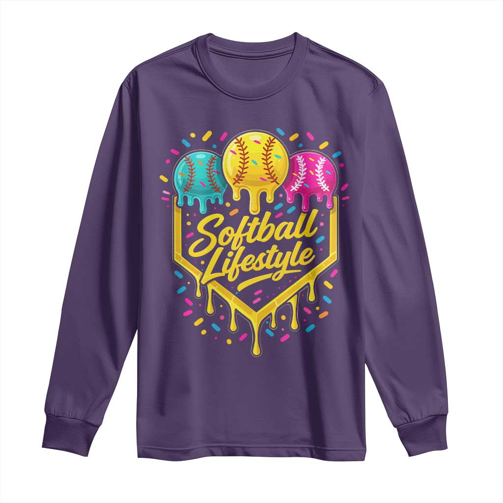 Softball Drip Long Sleeve Shirt Ice Cream Sprinkles Softball Life Style TS10 Purple Print Your Wear