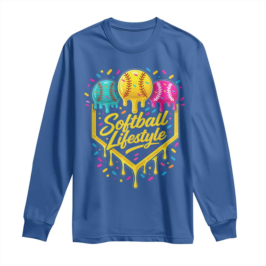 Softball Drip Long Sleeve Shirt Ice Cream Sprinkles Softball Life Style TS10 Royal Blue Print Your Wear