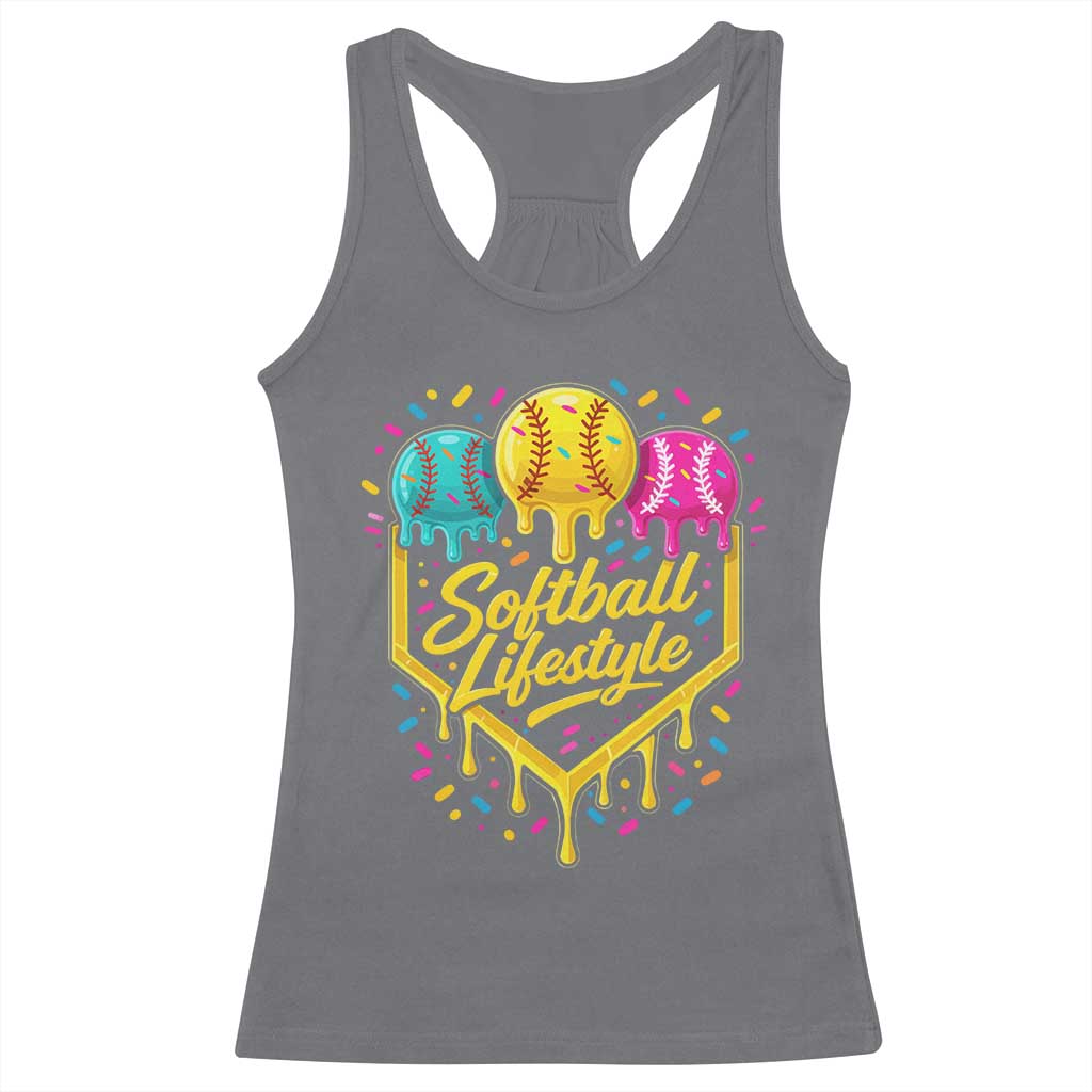 Softball Drip Racerback Tank Top Ice Cream Sprinkles Softball Life Style TS10 Charcoal Print Your Wear
