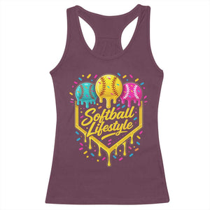 Softball Drip Racerback Tank Top Ice Cream Sprinkles Softball Life Style TS10 Maroon Print Your Wear