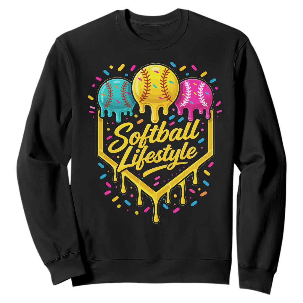Softball Drip Sweatshirt Ice Cream Sprinkles Softball Life Style TS10 Black Print Your Wear