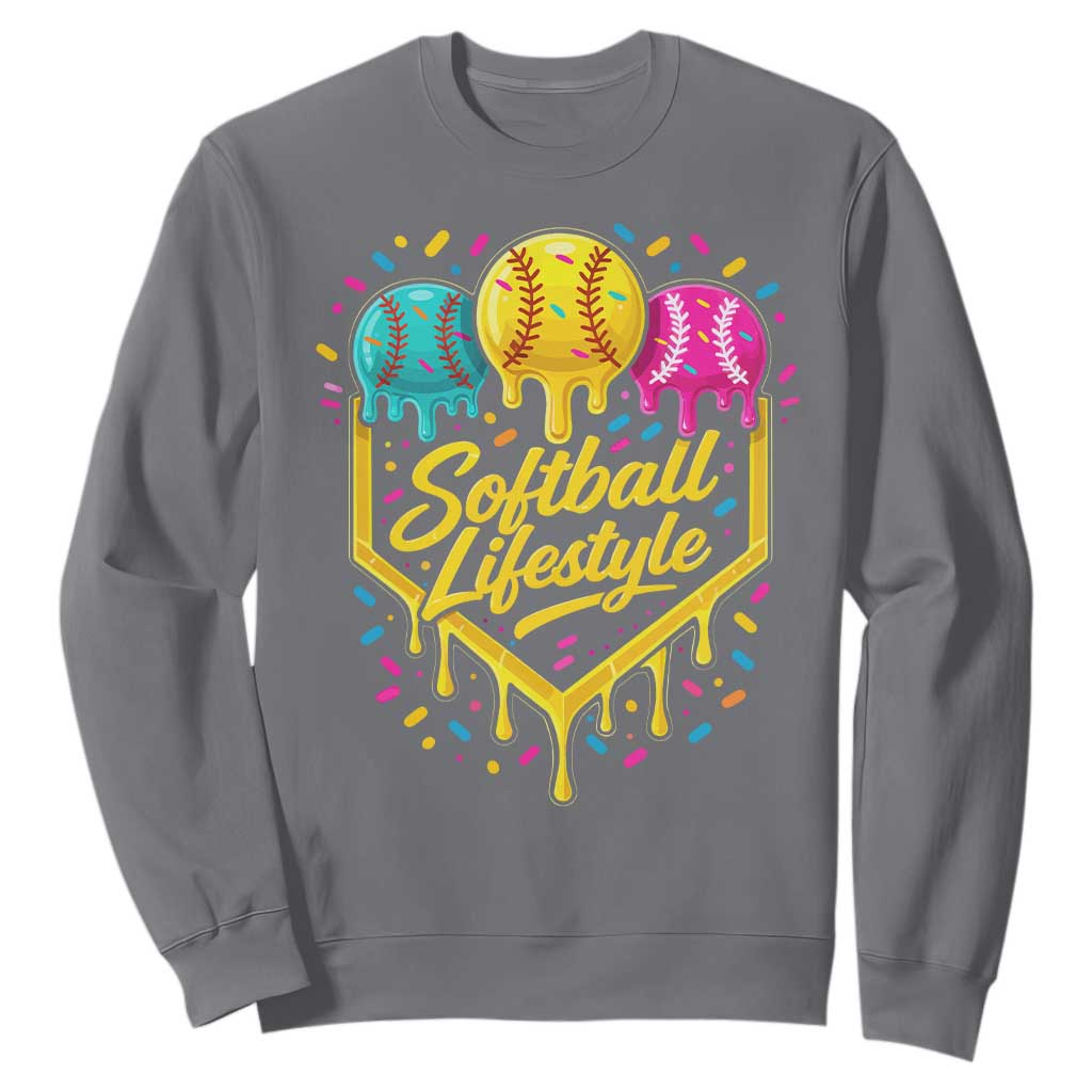 Softball Drip Sweatshirt Ice Cream Sprinkles Softball Life Style TS10 Charcoal Print Your Wear