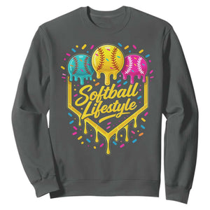 Softball Drip Sweatshirt Ice Cream Sprinkles Softball Life Style TS10 Dark Heather Print Your Wear