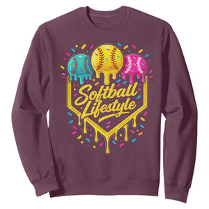 Softball Drip Sweatshirt Ice Cream Sprinkles Softball Life Style TS10 Maroon Print Your Wear