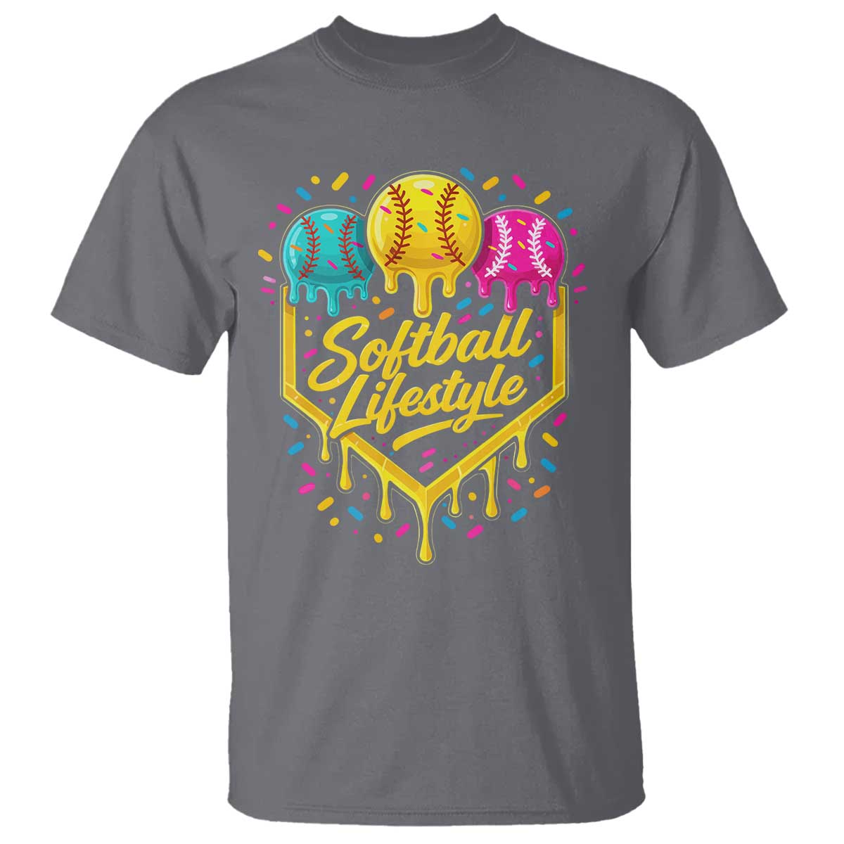 Softball Drip T Shirt Ice Cream Sprinkles Softball Life Style TS10 Charcoal Print Your Wear