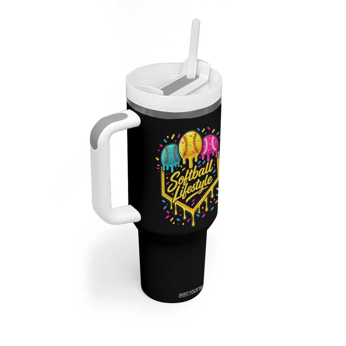 Softball Drip Tumbler With Handle Ice Cream Sprinkles Softball Life Style TS10 Print Your Wear