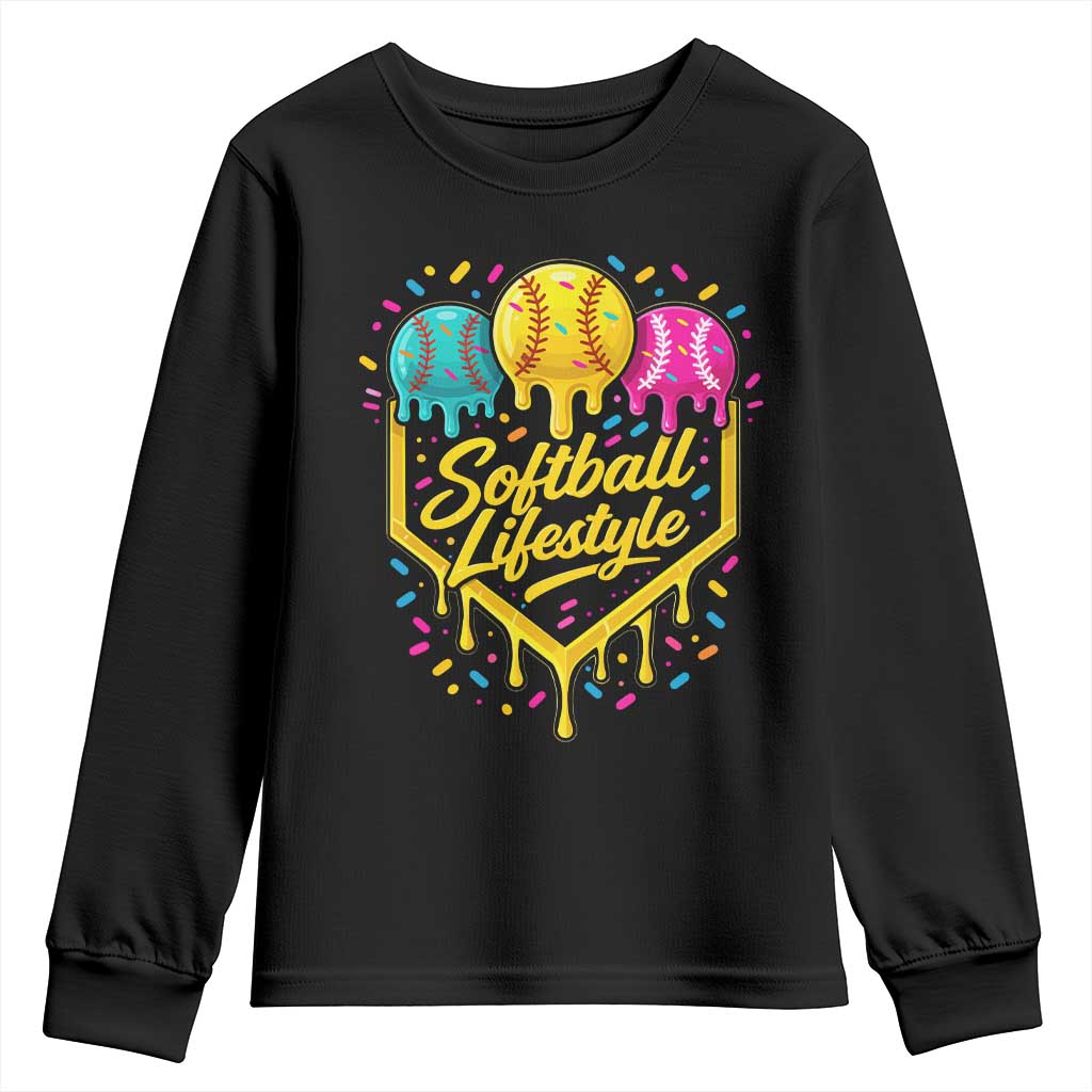 Softball Drip Youth Sweatshirt Ice Cream Sprinkles Softball Life Style TS10 Black Print Your Wear