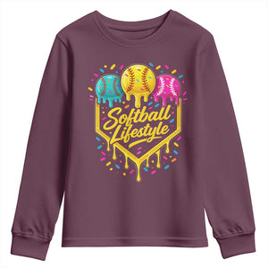 Softball Drip Youth Sweatshirt Ice Cream Sprinkles Softball Life Style TS10 Maroon Print Your Wear