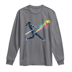 Softball Player Drip Long Sleeve Shirt TS10 Charcoal Print Your Wear