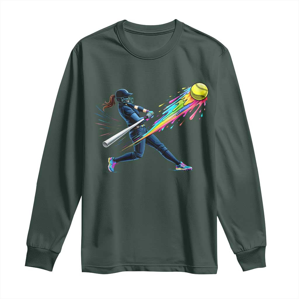 Softball Player Drip Long Sleeve Shirt TS10 Dark Forest Green Print Your Wear