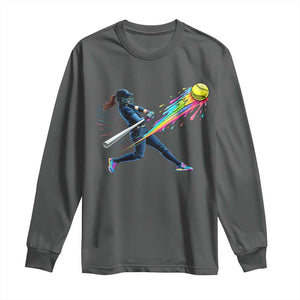 Softball Player Drip Long Sleeve Shirt TS10 Dark Heather Print Your Wear
