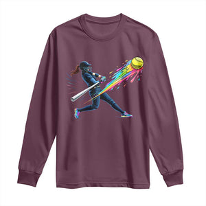 Softball Player Drip Long Sleeve Shirt TS10 Maroon Print Your Wear