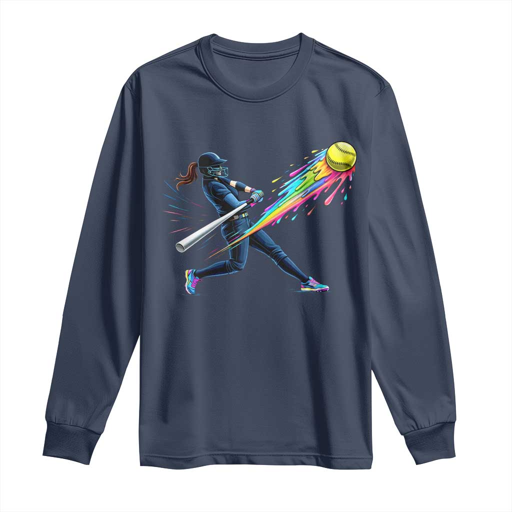 Softball Player Drip Long Sleeve Shirt TS10 Navy Print Your Wear