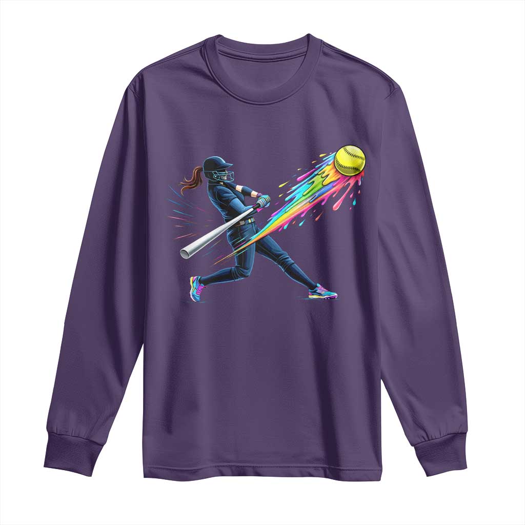 Softball Player Drip Long Sleeve Shirt TS10 Purple Print Your Wear