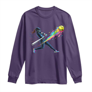 Softball Player Drip Long Sleeve Shirt TS10 Purple Print Your Wear