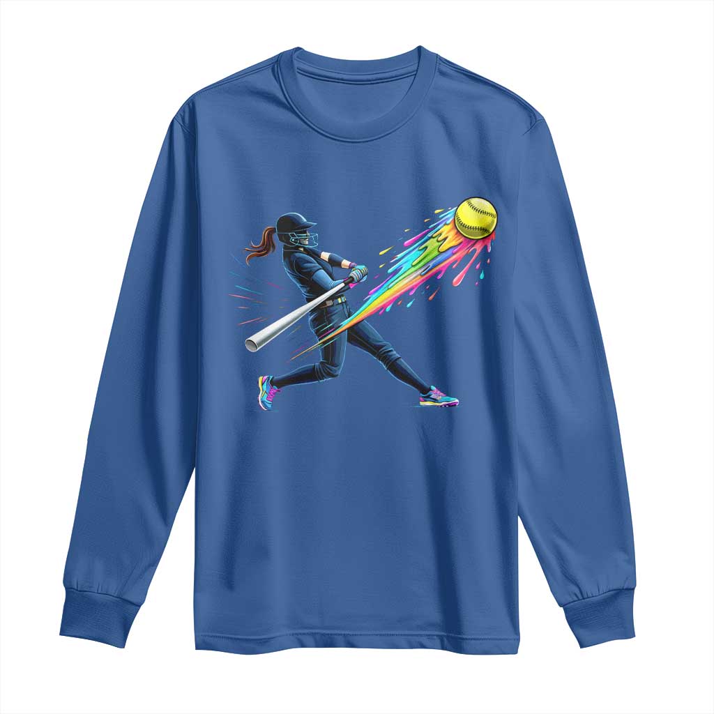 Softball Player Drip Long Sleeve Shirt TS10 Royal Blue Print Your Wear