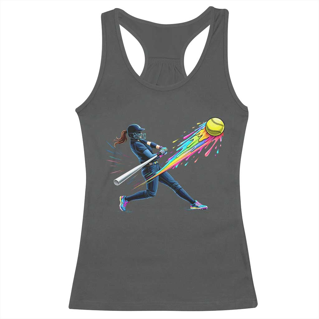 Softball Player Drip Racerback Tank Top TS10 Dark Heather Print Your Wear