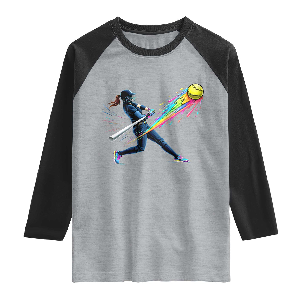 Softball Player Drip Raglan Shirt TS10 Heather Gray Black Print Your Wear