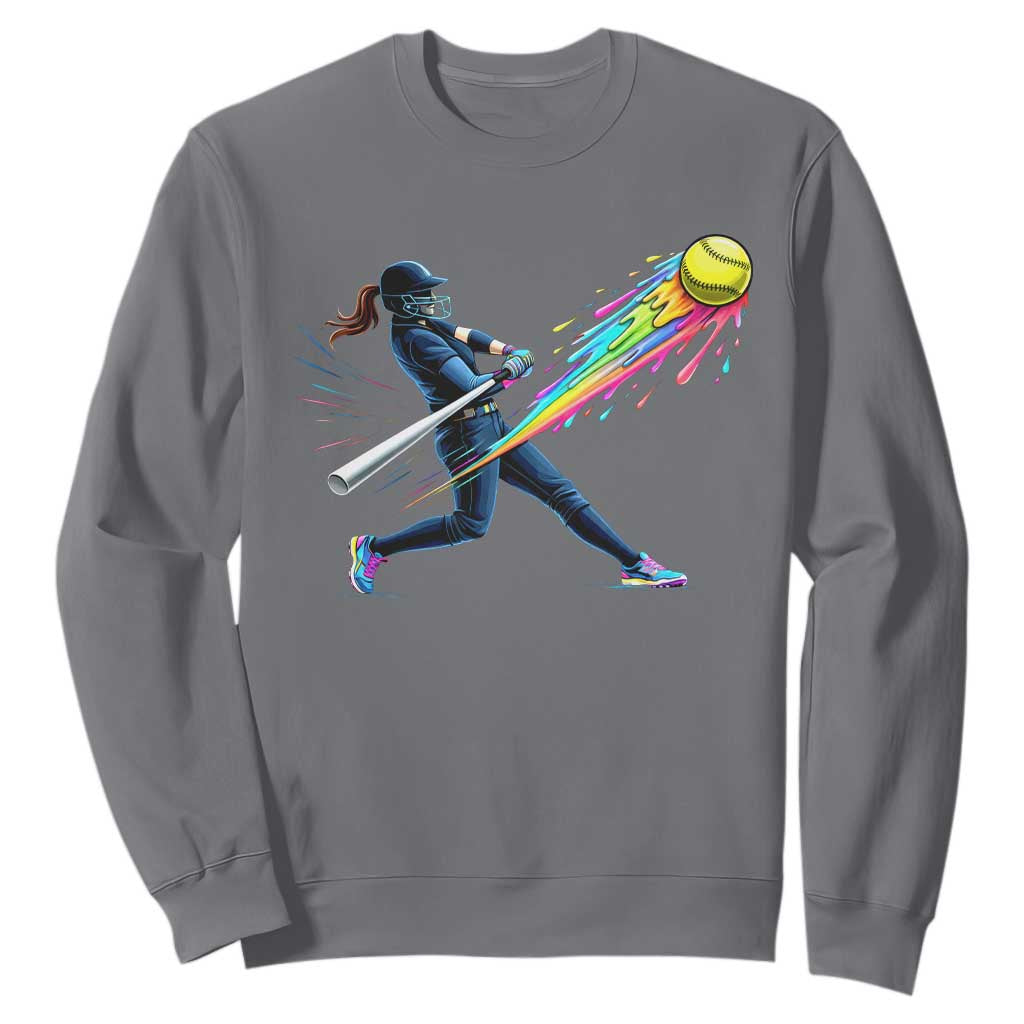 Softball Player Drip Sweatshirt TS10 Charcoal Print Your Wear