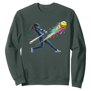 Softball Player Drip Sweatshirt TS10 Dark Forest Green Print Your Wear