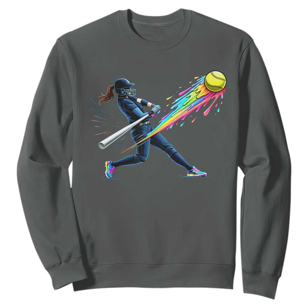 Softball Player Drip Sweatshirt TS10 Dark Heather Print Your Wear