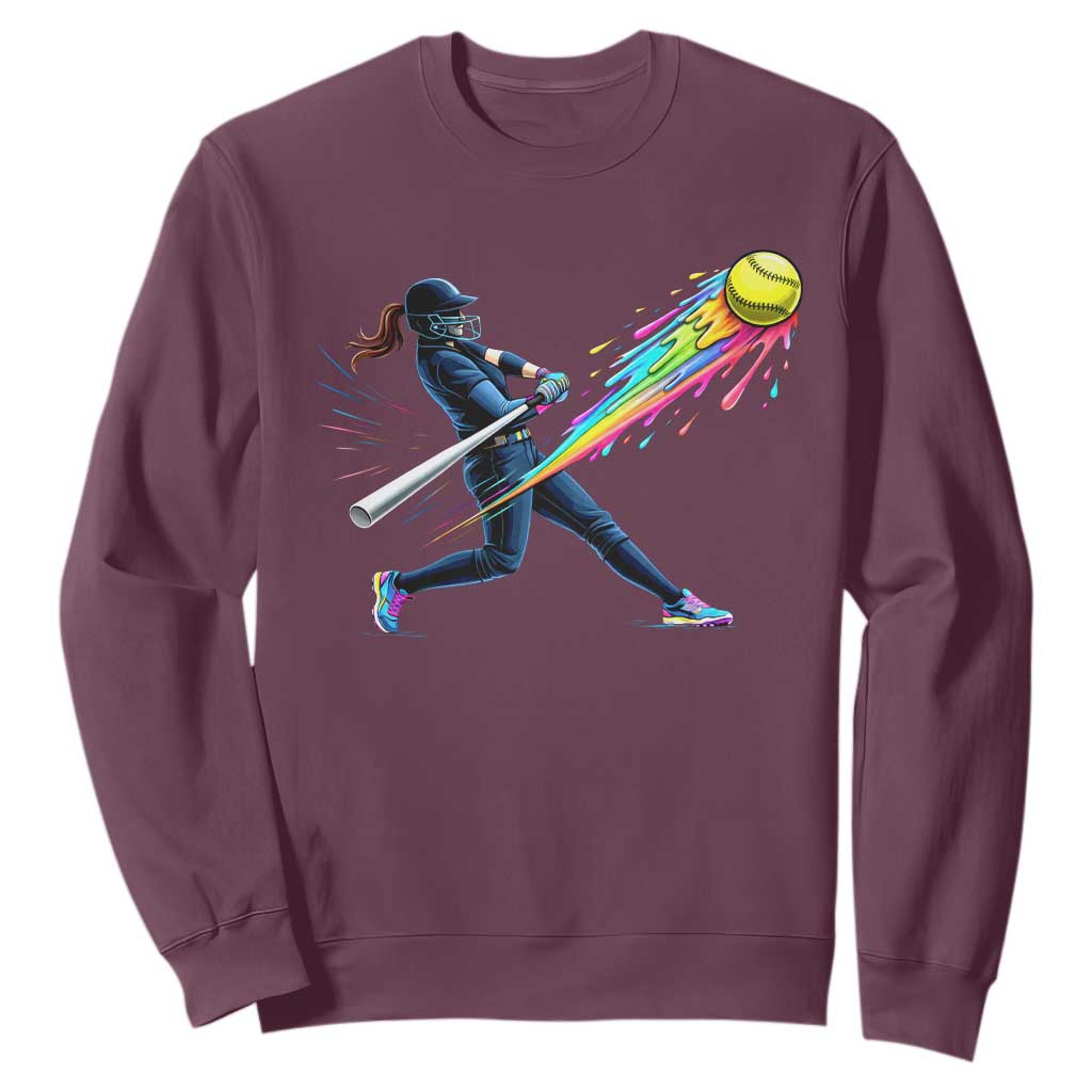 Softball Player Drip Sweatshirt TS10 Maroon Print Your Wear
