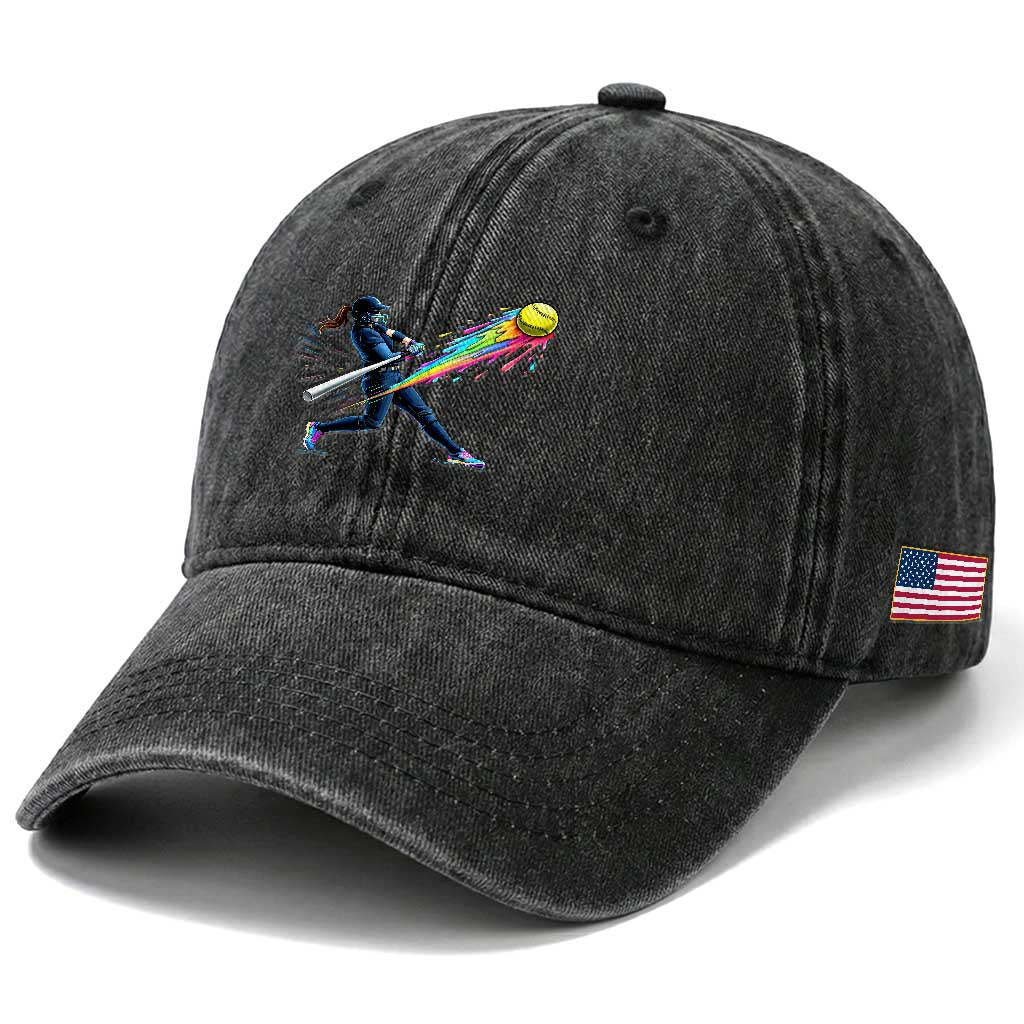 Softball Player Drip Washed Cotton Baseball Cap TS10 Print Your Wear