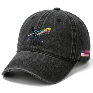 Softball Player Drip Washed Cotton Baseball Cap TS10 Print Your Wear