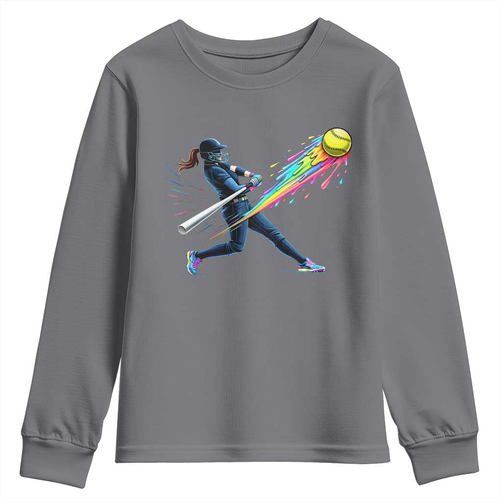 Softball Player Drip Youth Sweatshirt TS10 Charcoal Print Your Wear