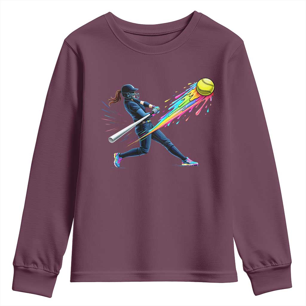 Softball Player Drip Youth Sweatshirt TS10 Maroon Print Your Wear