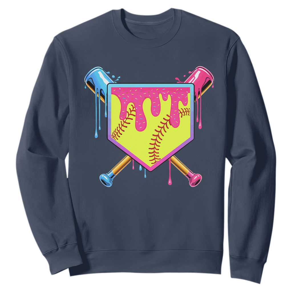 Softball Drip Sweatshirt Ice Cream Drip Youth Girls Softball Sport TS10 Navy Print Your Wear