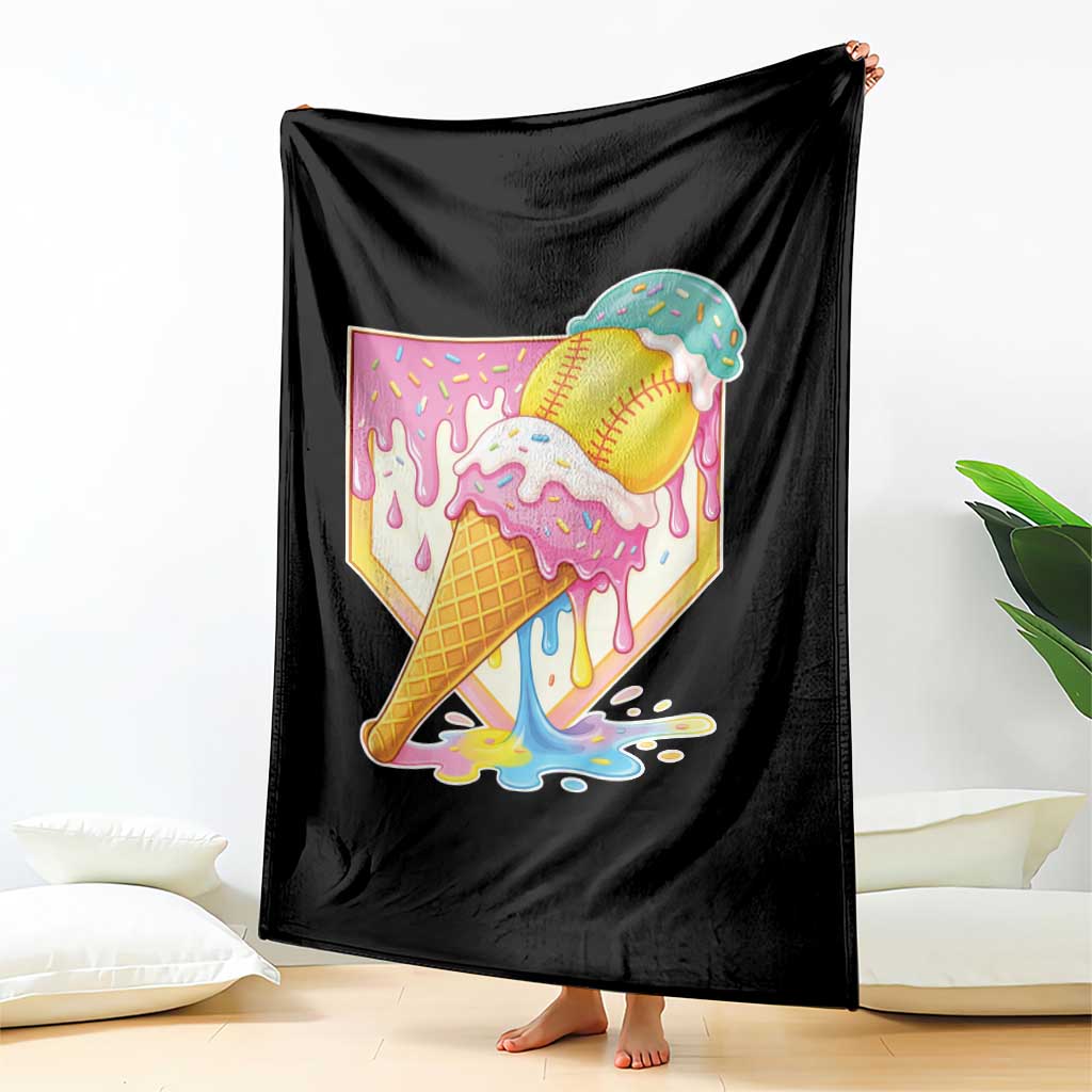 Softball Drip Throw Blanket Cute Softball Girls Ice Cream Drip Game Day TS10 Print Your Wear