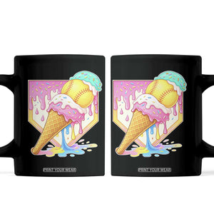 Softball Drip Coffee Mug Cute Softball Girls Ice Cream Drip Game Day TS10 Black Print Your Wear