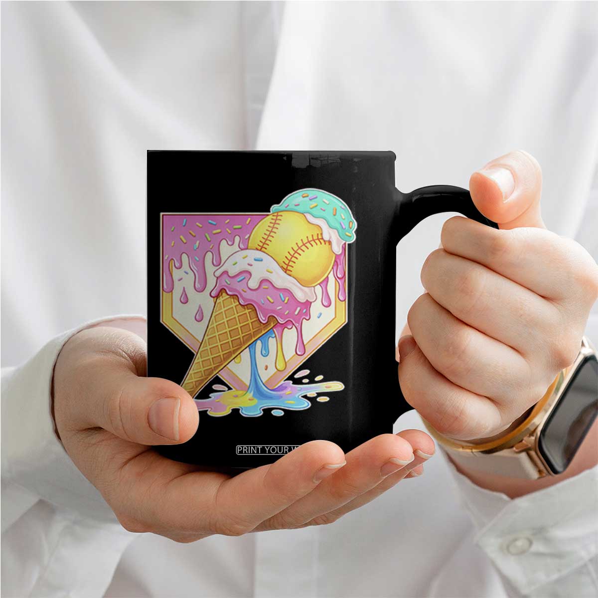 Softball Drip Coffee Mug Cute Softball Girls Ice Cream Drip Game Day TS10 Print Your Wear