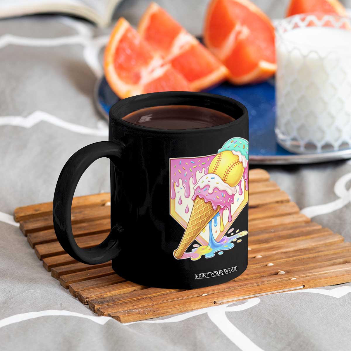 Softball Drip Coffee Mug Cute Softball Girls Ice Cream Drip Game Day TS10 Print Your Wear