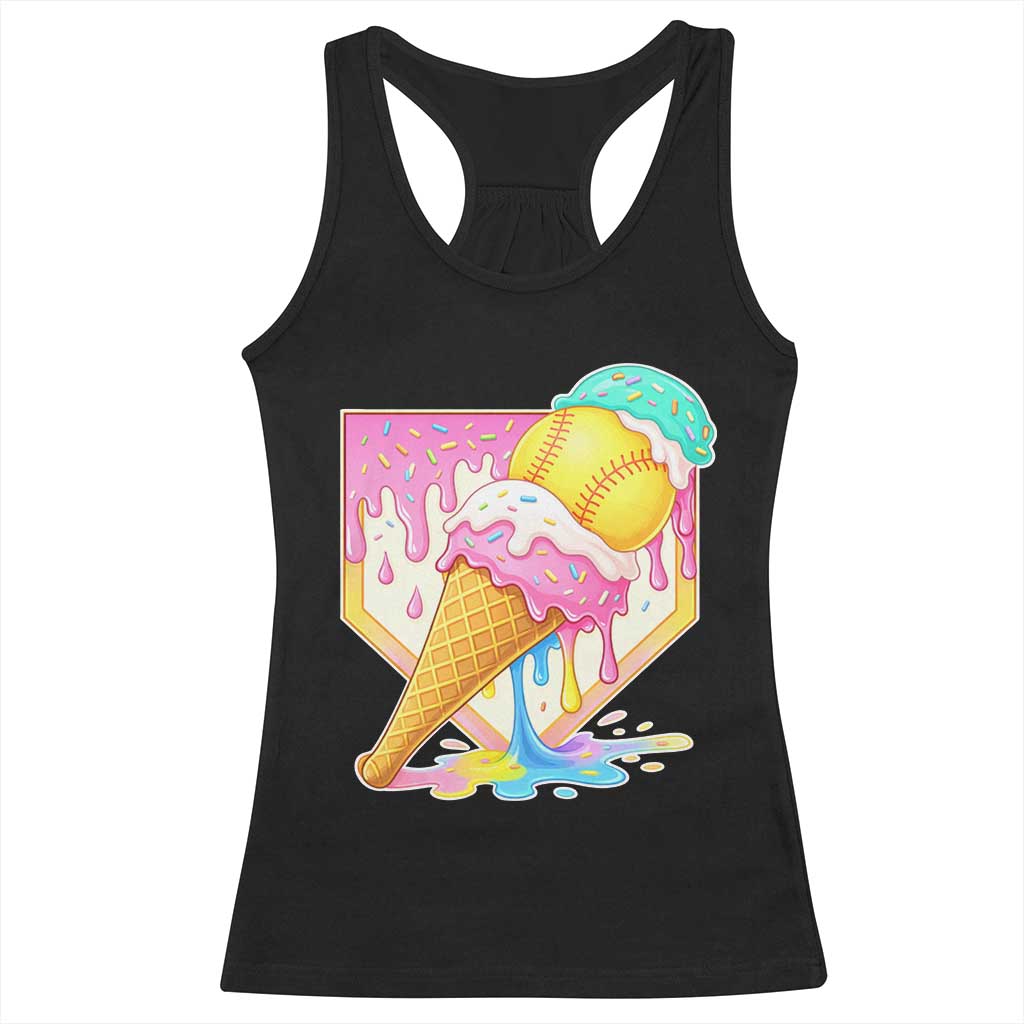 Softball Drip Racerback Tank Top Cute Softball Girls Ice Cream Drip Game Day TS10 Black Print Your Wear