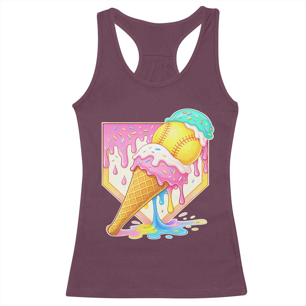 Softball Drip Racerback Tank Top Cute Softball Girls Ice Cream Drip Game Day TS10 Maroon Print Your Wear