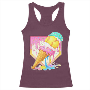 Softball Drip Racerback Tank Top Cute Softball Girls Ice Cream Drip Game Day TS10 Maroon Print Your Wear