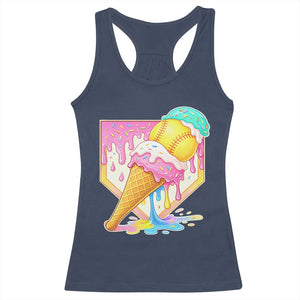 Softball Drip Racerback Tank Top Cute Softball Girls Ice Cream Drip Game Day TS10 Navy Print Your Wear