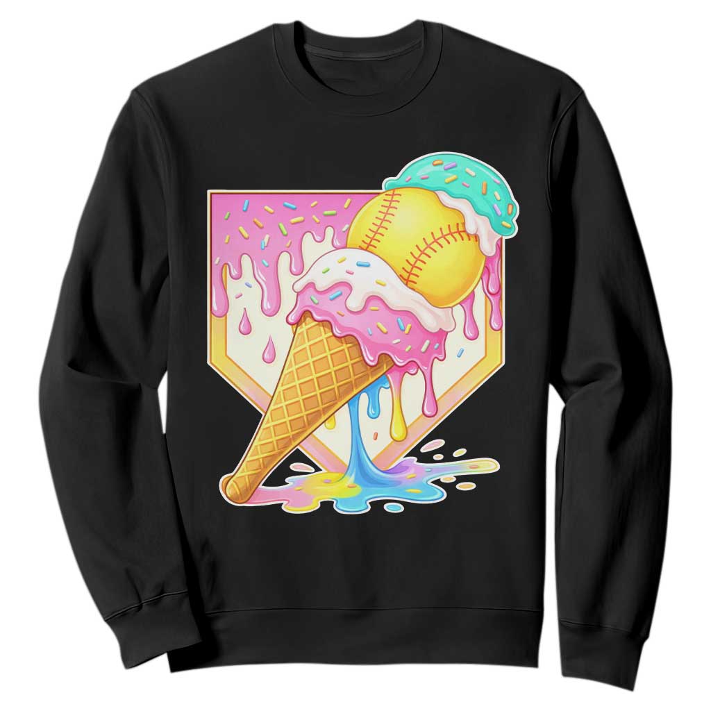 Softball Drip Sweatshirt Cute Softball Girls Ice Cream Drip Game Day TS10 Black Print Your Wear