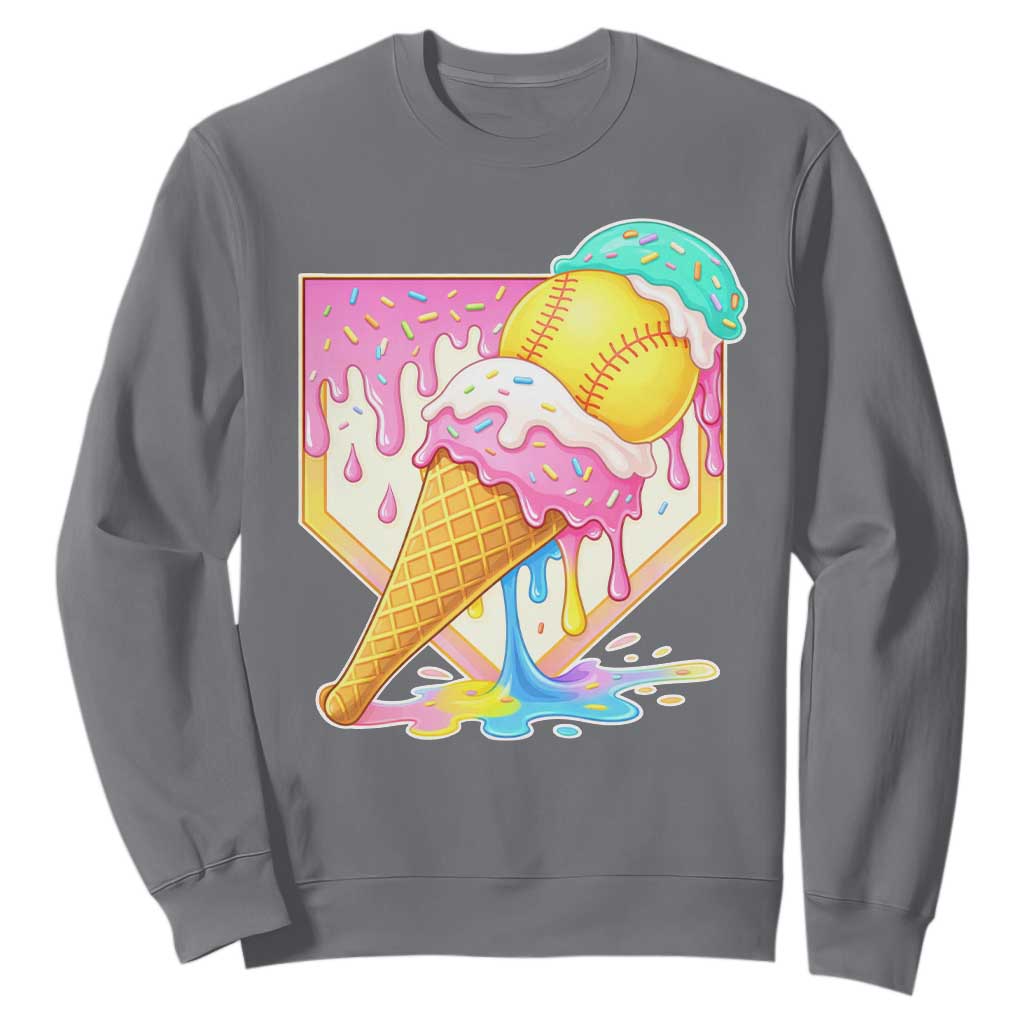 Softball Drip Sweatshirt Cute Softball Girls Ice Cream Drip Game Day TS10 Charcoal Print Your Wear