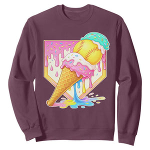 Softball Drip Sweatshirt Cute Softball Girls Ice Cream Drip Game Day TS10 Maroon Print Your Wear