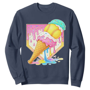 Softball Drip Sweatshirt Cute Softball Girls Ice Cream Drip Game Day TS10 Navy Print Your Wear