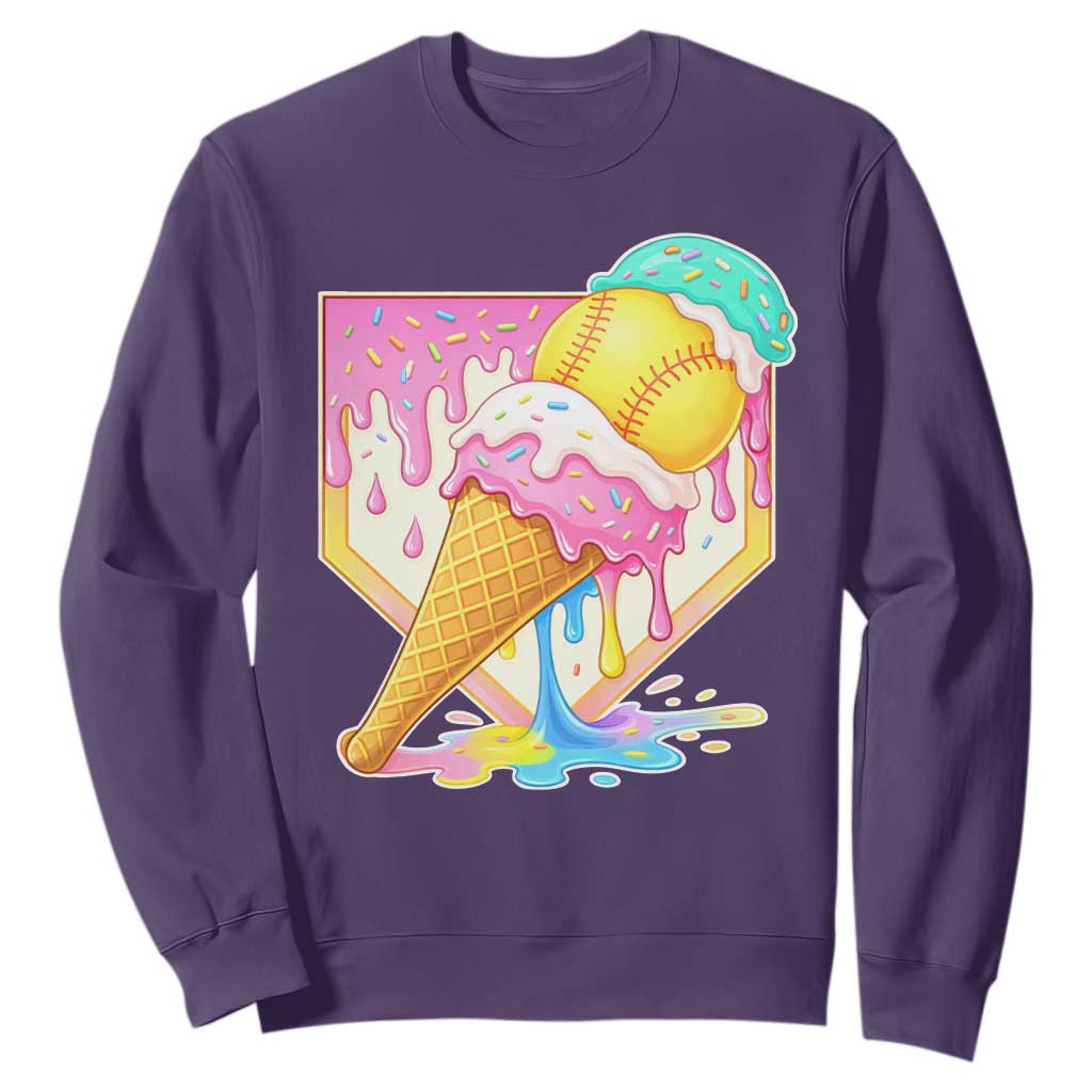 Softball Drip Sweatshirt Cute Softball Girls Ice Cream Drip Game Day TS10 Purple Print Your Wear