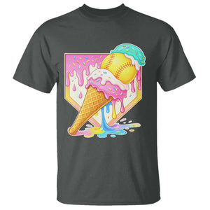 Softball Drip T Shirt Cute Softball Girls Ice Cream Drip Game Day TS10 Dark Heather Print Your Wear