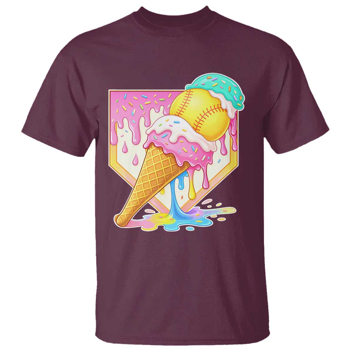 Softball Drip T Shirt Cute Softball Girls Ice Cream Drip Game Day TS10 Maroon Print Your Wear
