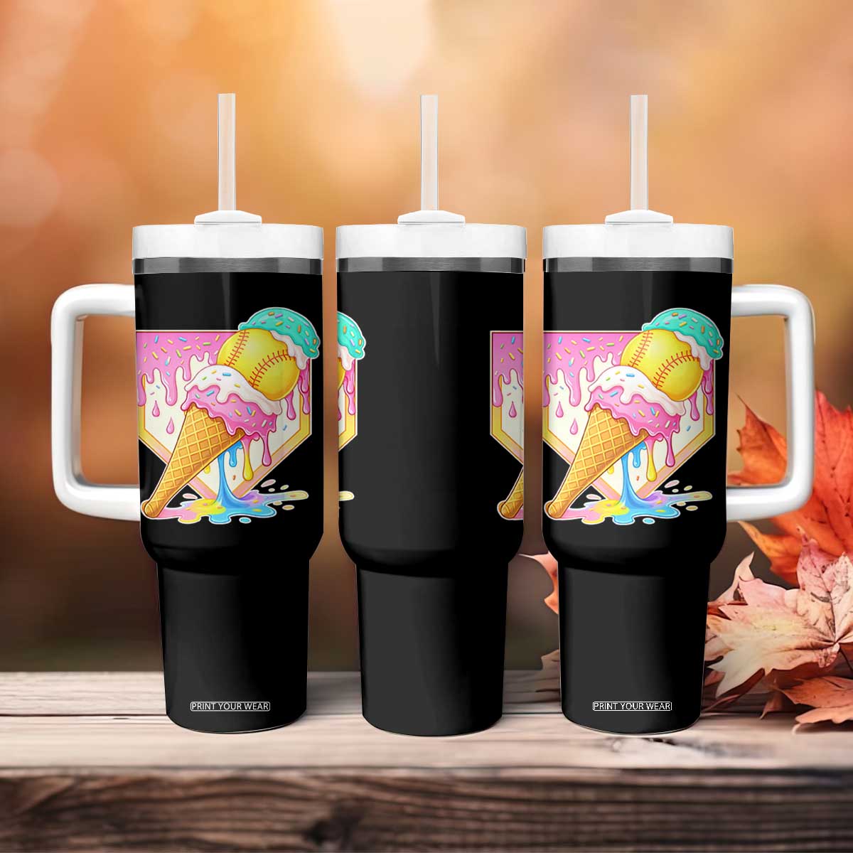 Softball Drip Tumbler With Handle Cute Softball Girls Ice Cream Drip Game Day TS10 Print Your Wear
