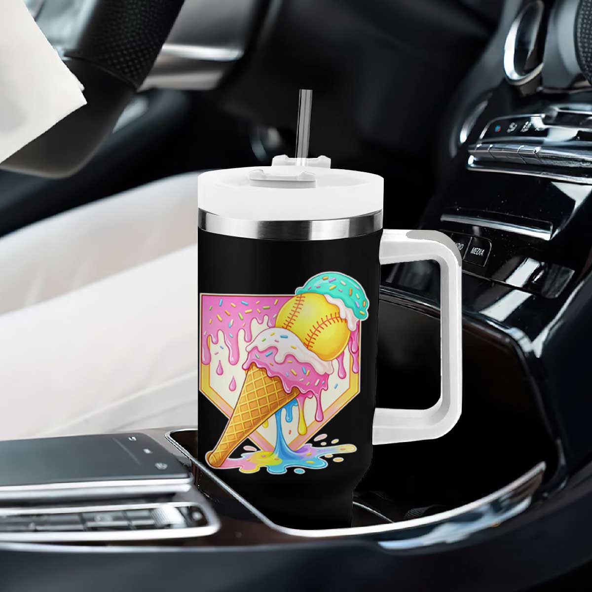 Softball Drip Tumbler With Handle Cute Softball Girls Ice Cream Drip Game Day TS10 Print Your Wear